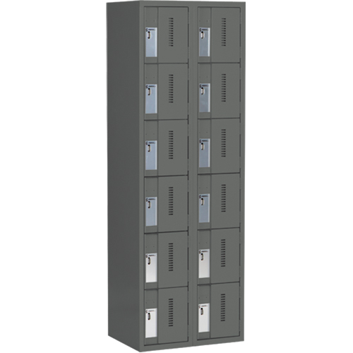 Concorde Heavy-Duty Lockers, 6 -tier, Bank of 2, 24" x 18" x 72", Steel, Charcoal, Welded (Assembled) M & M Nord Ouest Inc