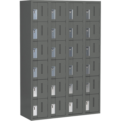 Concorde Heavy-Duty Lockers, 6 -tier, Bank of 4, 48" x 18" x 72", Steel, Charcoal, Welded (Assembled) M & M Nord Ouest Inc