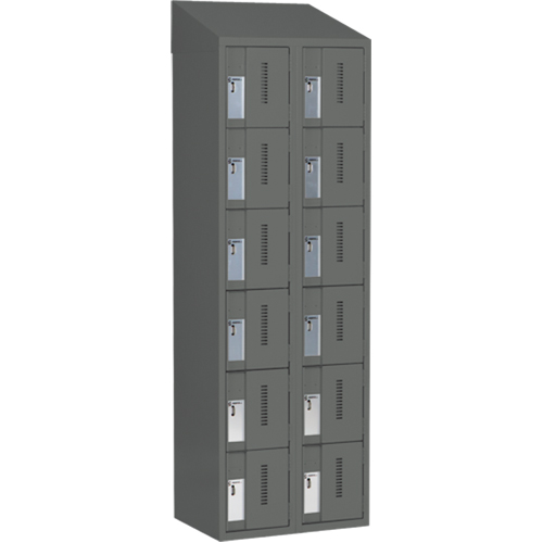 Concorde Heavy-Duty Lockers, 6 -tier, Bank of 2, 24" x 18" x 78", Steel, Charcoal, Welded (Assembled) M & M Nord Ouest Inc