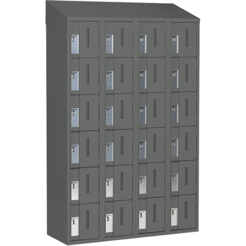 Concorde Heavy-Duty Lockers, 6 -tier, Bank of 4, 48" x 18" x 78", Steel, Charcoal, Welded (Assembled) M & M Nord Ouest Inc