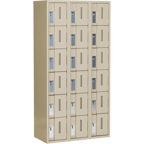 Concorde Heavy-Duty Lockers, 6 -tier, Bank of 3, 36" x 18" x 72", Steel, Beige, Welded (Assembled) M & M Nord Ouest Inc