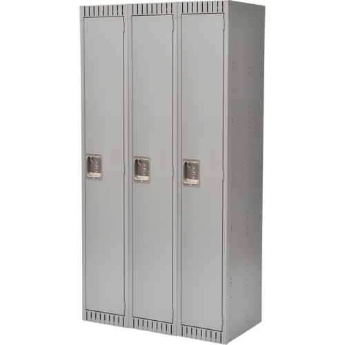 Lockers, Bank of 3, 36" x 18" x 72", Steel, Grey, Knocked Down M & M Nord Ouest Inc