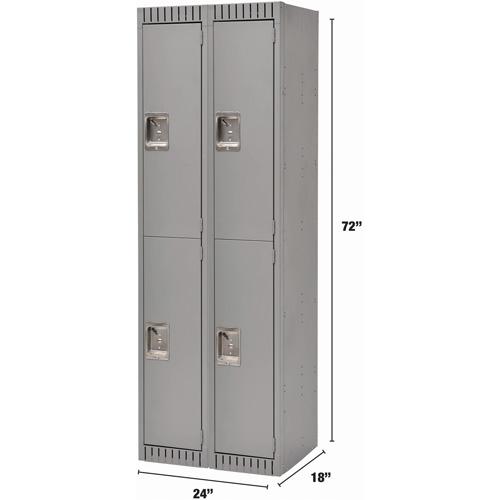 Lockers, 2 -tier, Bank of 2, 24" x 18" x 72", Steel, Grey, Knocked Down M & M Nord Ouest Inc