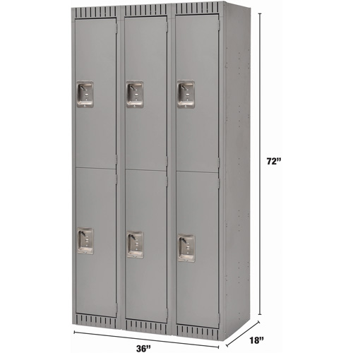 Casiers, 2 niveaux, Bloc de 3, 36" x 18" x 72", Acier, Gris, Rivet (assembl&eacute;) M & M Nord Ouest Inc