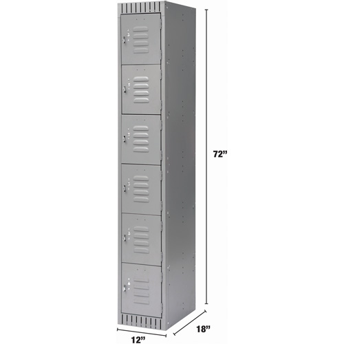 Lockers, 6 -tier, 12" x 18" x 72", Steel, Grey, Knocked Down M & M Nord Ouest Inc