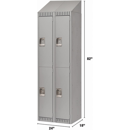 Lockers, 2 -tier, Bank of 2, 24" x 18" x 82", Steel, Grey, Knocked Down M & M Nord Ouest Inc