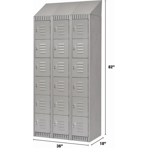 Lockers, 6 -tier, Bank of 3, 36" x 18" x 82", Steel, Grey, Knocked Down M & M Nord Ouest Inc