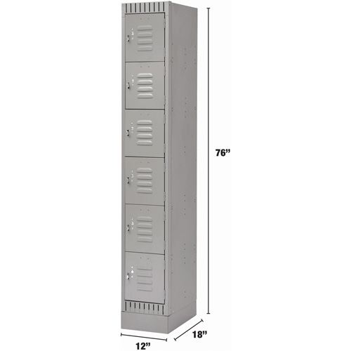 Lockers, 6 -tier, 12" x 18" x 76", Steel, Grey, Knocked Down M & M Nord Ouest Inc