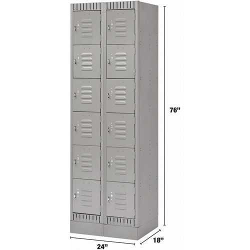Lockers, 6 -tier, Bank of 2, 24" x 18" x 76", Steel, Grey, Knocked Down M & M Nord Ouest Inc