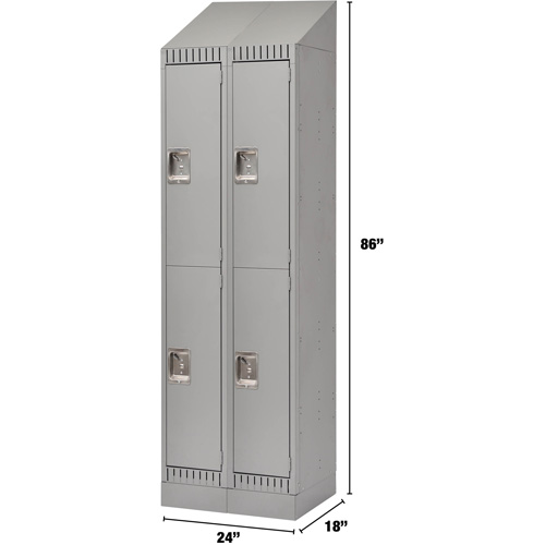 Lockers, 2 -tier, Bank of 2, 24" x 18" x 86", Steel, Grey, Knocked Down M & M Nord Ouest Inc
