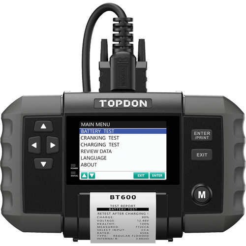 Testeur de batterie 12?V et de syst&egrave;mes 12?V/24?V BT600 avec imprimante int&eacute;gr&eacute;e M & M Nord Ouest Inc
