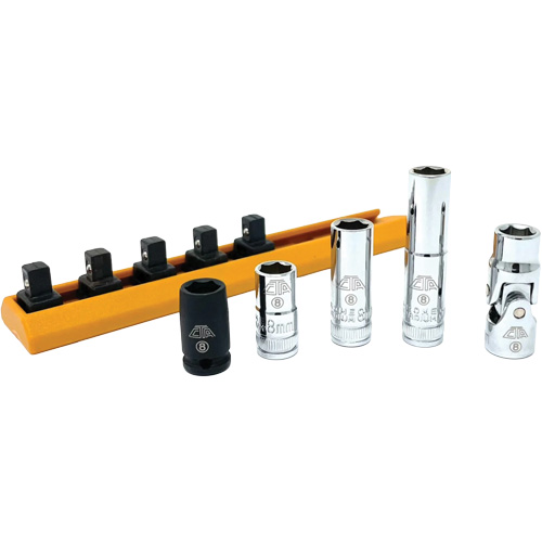 Chrome Finish Socket Set with Rail, 5 Pieces, 1/4" Drive Size M & M Nord Ouest Inc