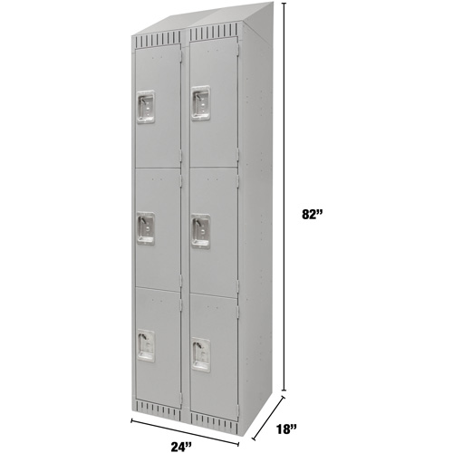 Lockers, 3 -tier, Bank of 2, 24" x 18" x 82", Steel, Grey, Knocked Down M & M Nord Ouest Inc