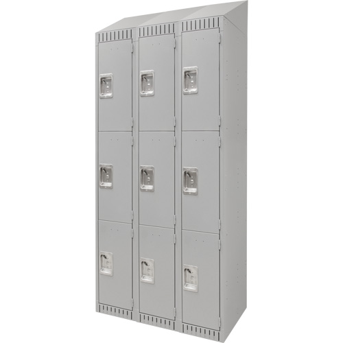 Lockers, 3 -tier, Bank of 3, 36" x 18" x 82", Steel, Grey, Knocked Down M & M Nord Ouest Inc