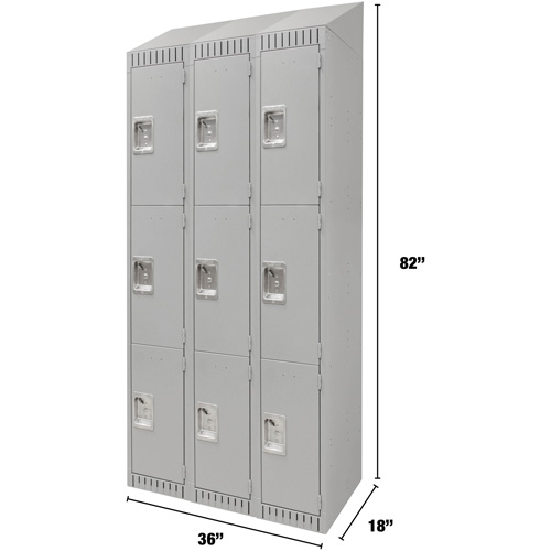 Lockers, 3 -tier, Bank of 3, 36" x 18" x 82", Steel, Grey, Knocked Down M & M Nord Ouest Inc