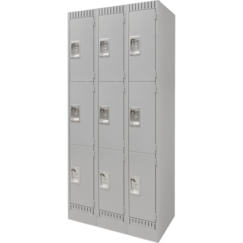 Lockers, 3 -tier, Bank of 3, 36" x 18" x 76", Steel, Grey, Knocked Down M & M Nord Ouest Inc