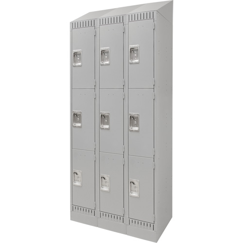 Lockers, 3 -tier, Bank of 3, 36" x 18" x 86", Steel, Grey, Knocked Down M & M Nord Ouest Inc