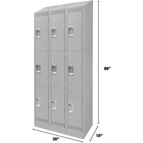 Lockers, 3 -tier, Bank of 3, 36" x 18" x 86", Steel, Grey, Knocked Down M & M Nord Ouest Inc