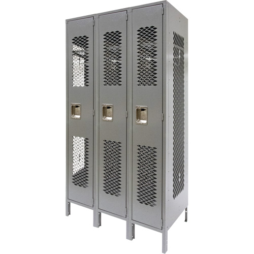 Vented Lockers, Bank of 3, 36" x 18" x 78", Steel, Grey, Knocked Down, Perforated M & M Nord Ouest Inc