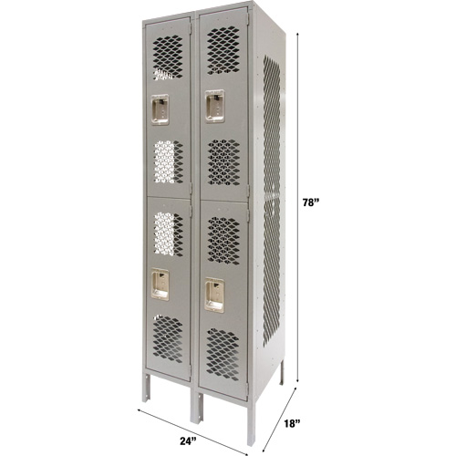 Casiers ventil&eacute;s, 2 niveaux, Bloc de 2, 24" x 18" x 78", Acier, Gris, D&eacute;mont&eacute;, Perfor&eacute; M & M Nord Ouest Inc