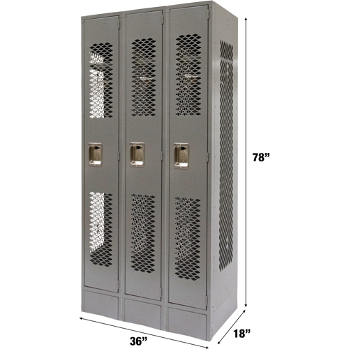 Vented Lockers, Bank of 3, 36 x 18" x 78", Steel, Grey, Knocked Down, Perforated M & M Nord Ouest Inc