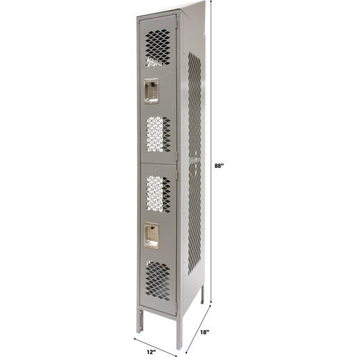 Vented Lockers, 2 -tier, 12" x 18" x 88", Steel, Grey, Knocked Down, Perforated M & M Nord Ouest Inc