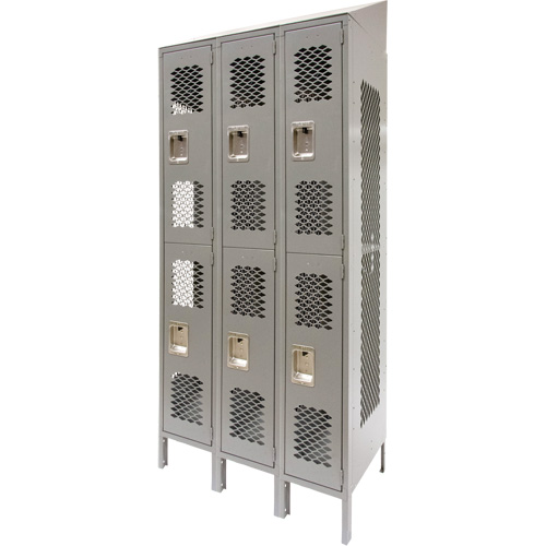 Vented Lockers, 2 -tier, Bank of 3, 36 x 18" x 88", Steel, Grey, Knocked Down, Perforated M & M Nord Ouest Inc
