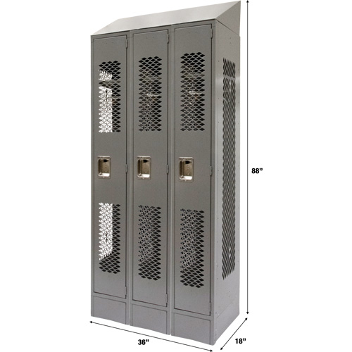 Casiers ventil&eacute;s, Bloc de 3, 36" x 18" x 88", Acier, Gris, D&eacute;mont&eacute;, Perfor&eacute; M & M Nord Ouest Inc