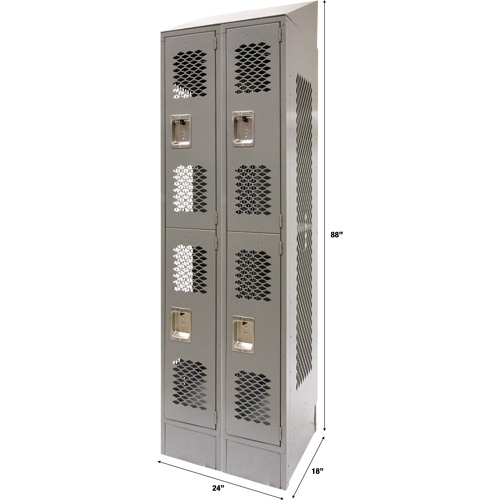 Casiers ventil&eacute;s, 2 niveaux, Bloc de 2, 24" x 18" x 88", Acier, Gris, D&eacute;mont&eacute;, Perfor&eacute; M & M Nord Ouest Inc