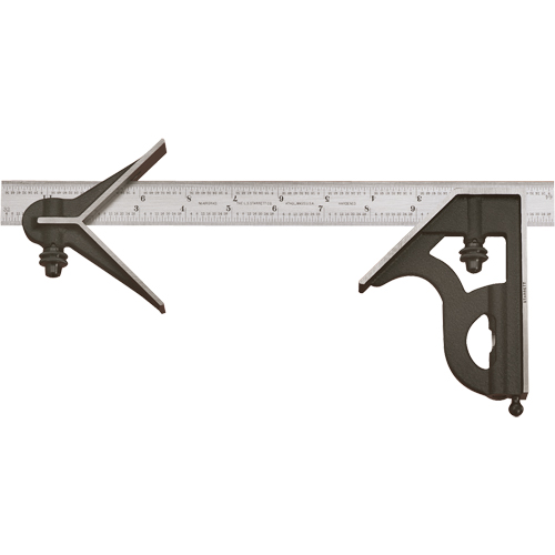 Combination Squares with Square Head & Centre Head - No. 11HC Series with Cast Iron Heads, 12" L, 1/100" Graduations, Steel, Satin M & M Nord Ouest Inc