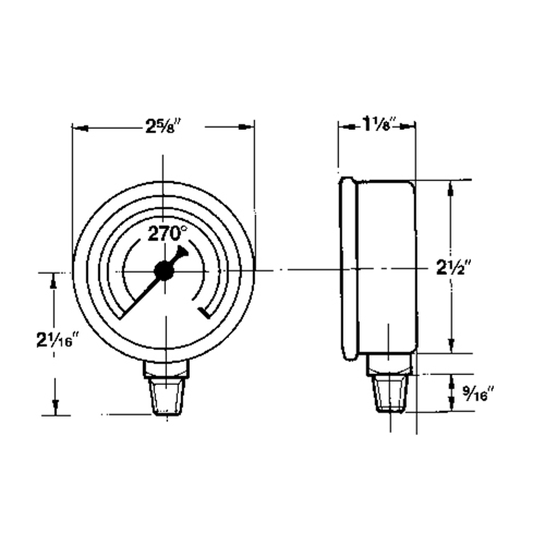 Pressure Gauges, 2-1/2" , 30" Hg-0" Vac., Bottom Mount, Liquid Filled Analogue M & M Nord Ouest Inc