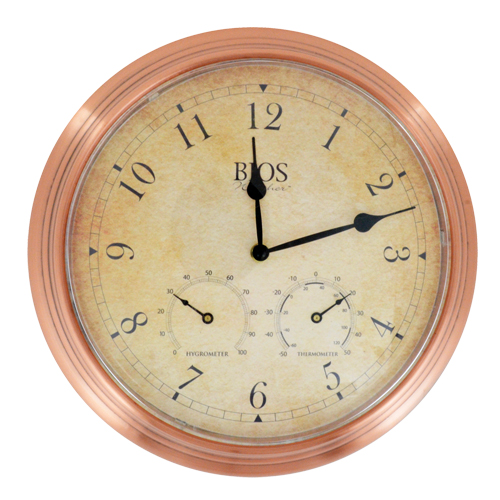 3-in-1 Outdoor Clock, Analog, Battery Operated, 14" Dia., Brown M & M Nord Ouest Inc