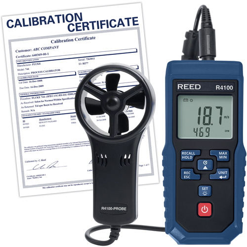 R4100 Vane Thermo-Anemometer with Air Volume with Calibration Certificate, Data Logging, 0.4 - 30 m/sec Air Velocity Range M & M Nord Ouest Inc