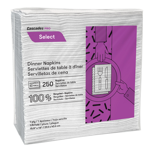 Serviettes de table &agrave; pli 1/8 Pro Select, 1 pli, 15,5" x 16" M & M Nord Ouest Inc