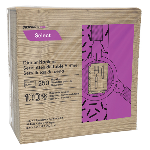 Serviettes de table &agrave; pli 1/8 Pro Select, 1 pli, 15,5" x 16" M & M Nord Ouest Inc