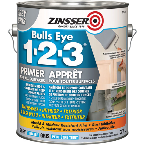Bulls Eye 1-2-3&reg; Water-Base Primer, 3.78 L, Gallon, Grey M & M Nord Ouest Inc