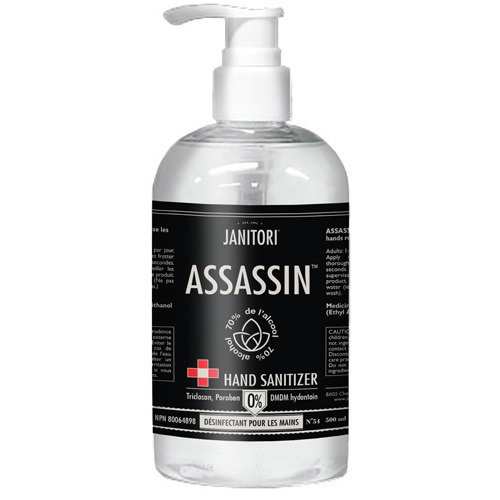 D&eacute;sinfectant pour les mains 54 Assassin, 500 ml, Bouteille &agrave; pompe, 70 % alcool M & M Nord Ouest Inc