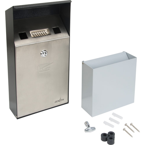 Smoking Receptacle, Wall-Mount, Stainless Steel, 1 Litre Capacity, 11-4/5" Height M & M Nord Ouest Inc