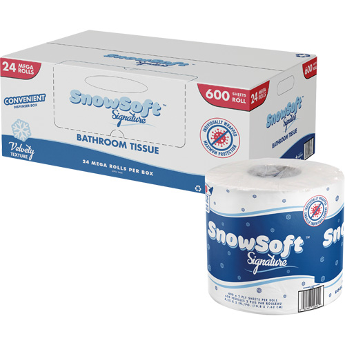 Papier hygi&eacute;nique de premi&egrave;re qualit&eacute; Snow Soft, 2 Pli, 600 Feuilles/Rouleu, Longueur 145', Blanc M & M Nord Ouest Inc