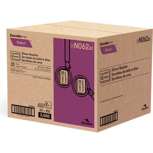 Serviettes de table &agrave; plis 1/8 Pro Select, 2 pli, 15" x 16" M & M Nord Ouest Inc