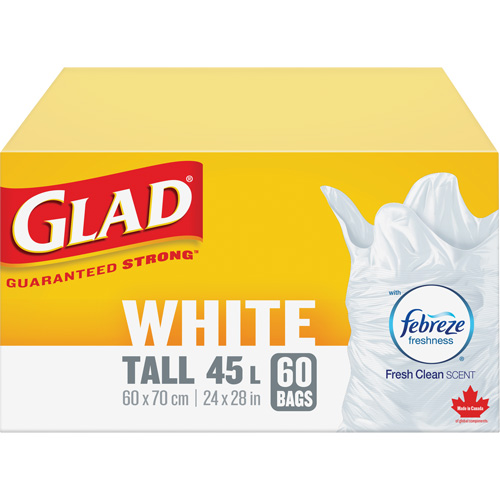 Tall 45L Febreze Garbage Bags, Regular, 24" W x 28" L, White M & M Nord Ouest Inc