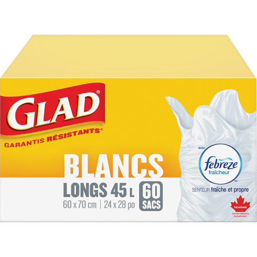 Tall 45L Febreze Garbage Bags, Regular, 24" W x 28" L, White M & M Nord Ouest Inc