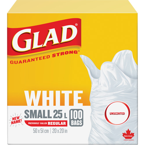 Small 25L Unscented Garbage Bags, Regular, 20" W x 20" L, White M & M Nord Ouest Inc