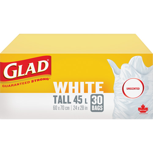 Tall 45L Unscented Garbage Bags, Regular, 24" W x 28" L, White M & M Nord Ouest Inc
