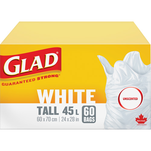 Tall 45L Unscented Garbage Bags, Regular, 24" W x 28" L, White M & M Nord Ouest Inc