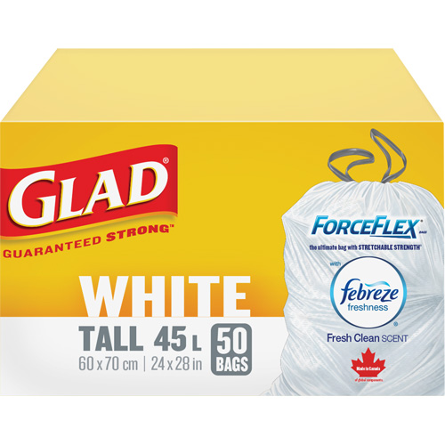 Sacs &agrave; ordures hauts 45 L avec Febreze, R&eacute;gulier, 24" la x 28" lo, Blanc M & M Nord Ouest Inc