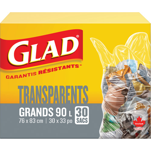 Sacs &agrave; ordures 90 L, R&eacute;gulier, 30" la x 33" lo, Transparent M & M Nord Ouest Inc