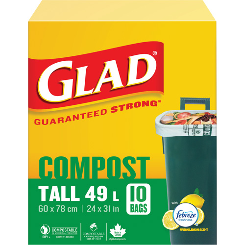Tall Compostable Bags, Regular, 31" L x 24" W, Brown, 49 L (13 Gal.) Capacity M & M Nord Ouest Inc