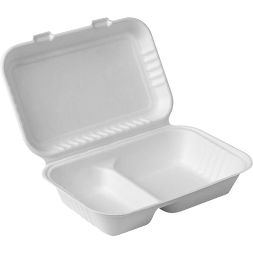Compostable Hinged Food Containers with Compartments, Bagasse, Rectangular M & M Nord Ouest Inc