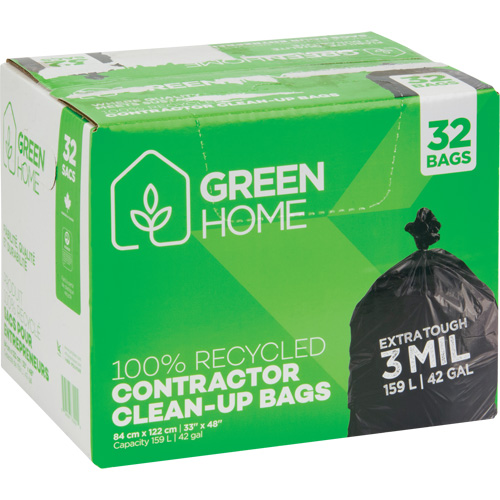 Green Home Garbage Bags, Strong, 33" W x 48" L, 3 mils, Black, 159 L (42 Gal.) Capacity M & M Nord Ouest Inc